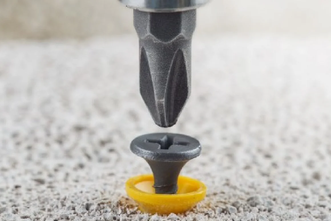 Schraubendreher dreht Schraube in Dübel